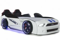 Дитяче ліжко машина Mustang Full Extra White 190х90 см з підсвічуванням, музикою, шкіряний салон, пультом